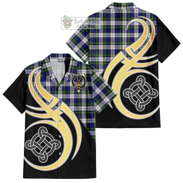 Gordon Dress Modern Tartan Short Sleeve Button Shirt with Family Crest and Celtic Symbol Style