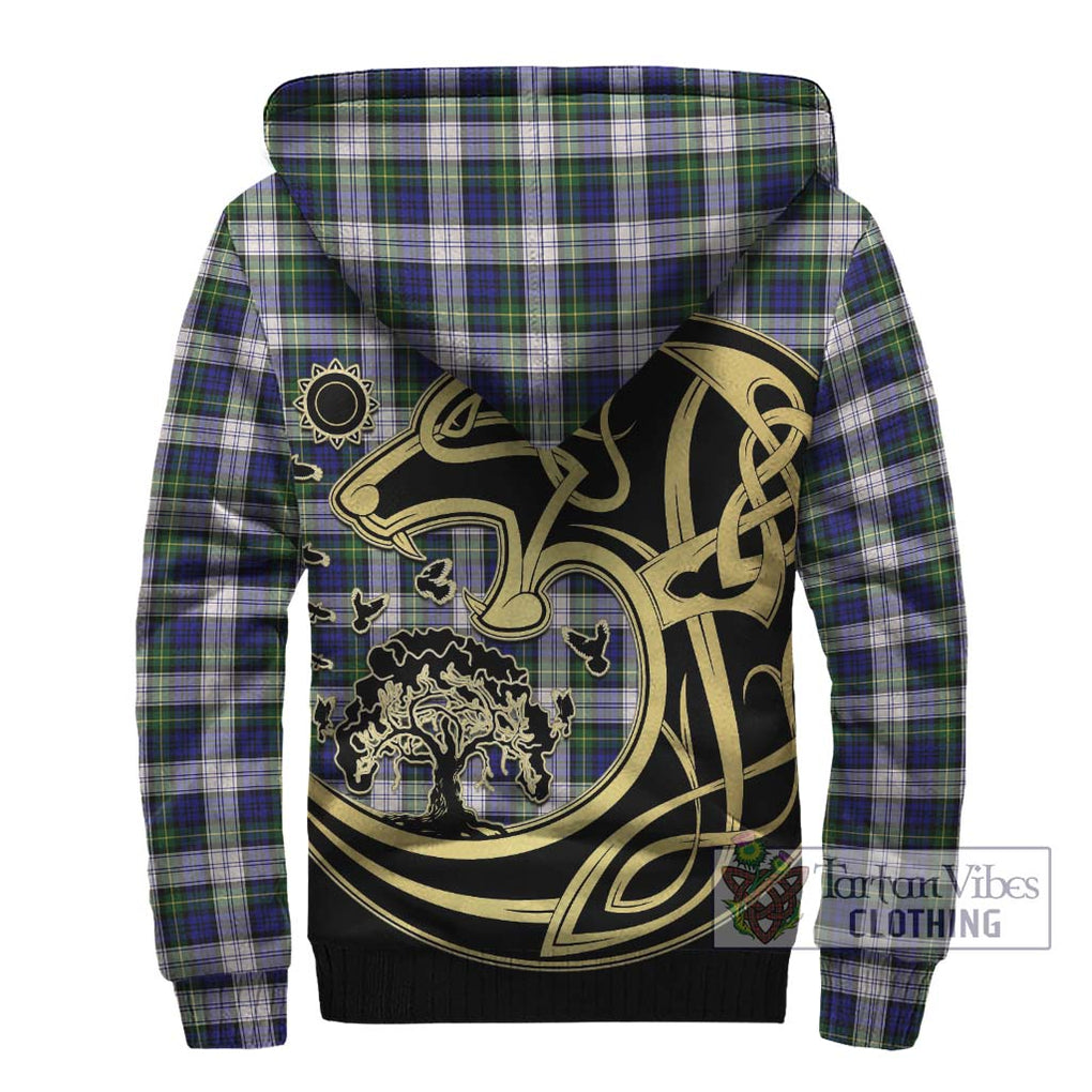 Gordon Dress Modern Tartan Sherpa Hoodie with Family Crest Celtic Wolf Style - Tartan Vibes Clothing