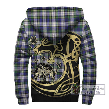 Gordon Dress Modern Tartan Sherpa Hoodie with Family Crest Celtic Wolf Style