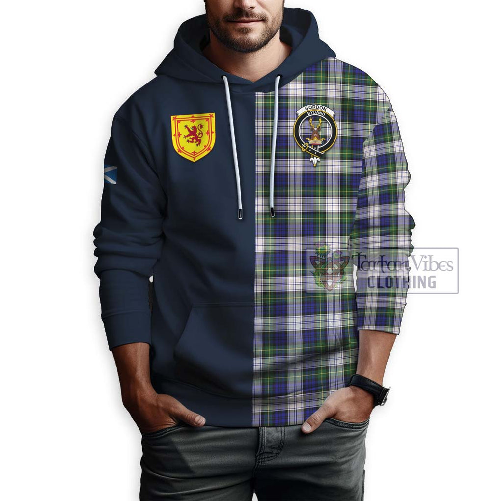 Tartan Vibes Clothing Gordon Dress Modern Tartan Hoodie with Scottish Lion Royal Arm Half Style