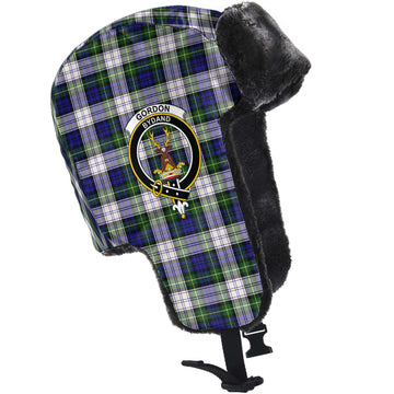 Gordon Dress Modern Tartan Winter Trapper Hat with Family Crest