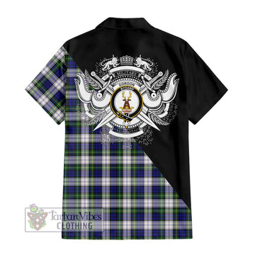 Gordon Dress Modern Tartan Short Sleeve Button Shirt with Family Crest and Military Logo Style