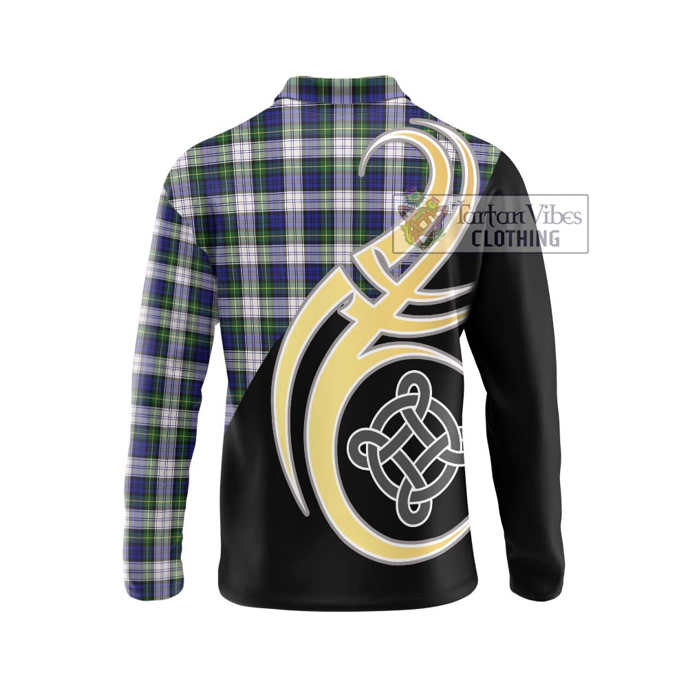 Gordon Dress Modern Tartan Long Sleeve Polo Shirt with Family Crest and Celtic Symbol Style - Tartan Vibes Clothing