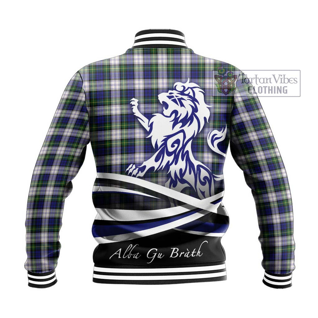 Gordon Dress Modern Tartan Baseball Jacket with Alba Gu Brath Regal Lion Emblem - Tartanvibesclothing Shop