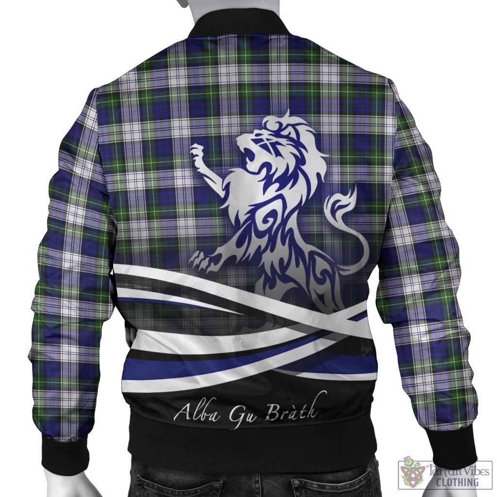 Tartan Vibes Clothing Gordon Dress Modern Tartan Bomber Jacket with Alba Gu Brath Regal Lion Emblem