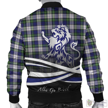 Gordon Dress Modern Tartan Bomber Jacket with Alba Gu Brath Regal Lion Emblem