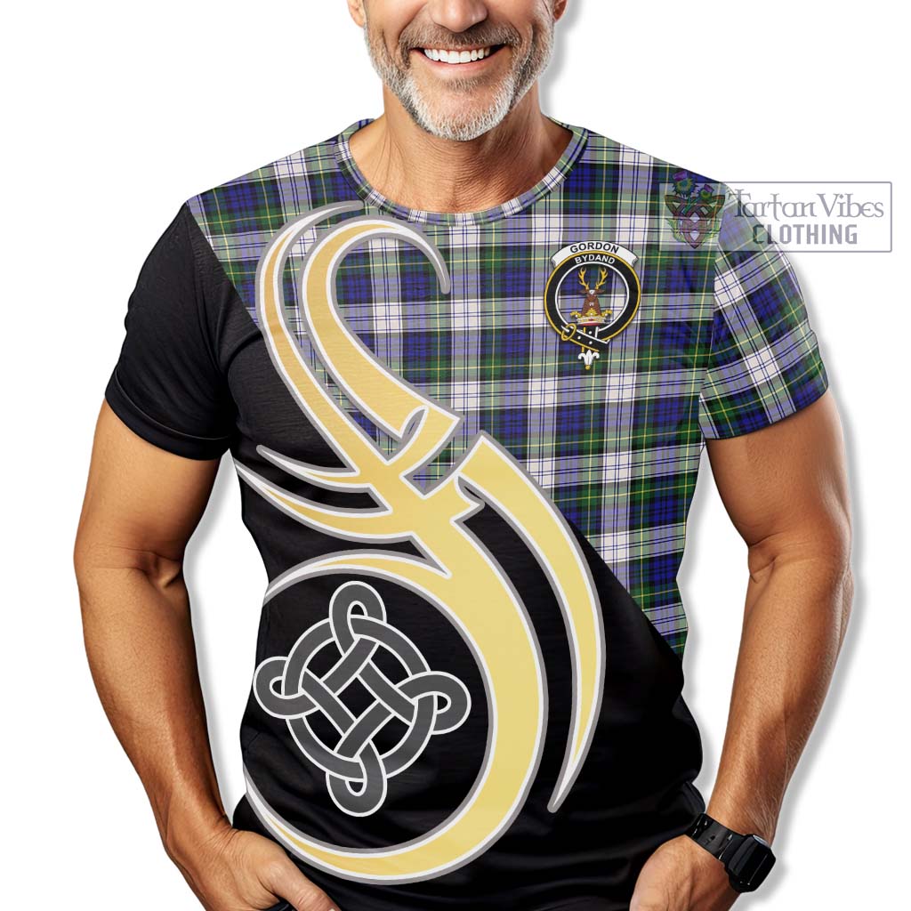 Tartan Vibes Clothing Gordon Dress Modern Tartan T-Shirt with Family Crest and Celtic Symbol Style