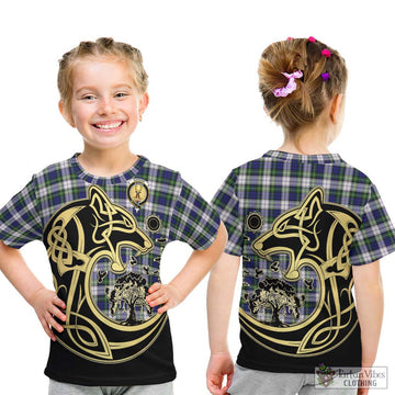 Gordon Dress Modern Tartan Kid T-Shirt with Family Crest Celtic Wolf Style