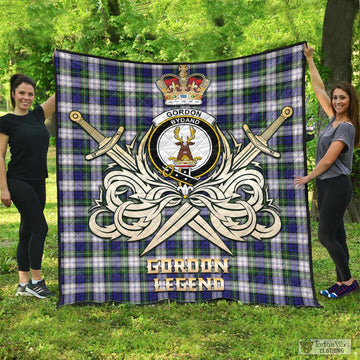 Gordon Dress Modern Tartan Quilt with Clan Crest and the Golden Sword of Courageous Legacy