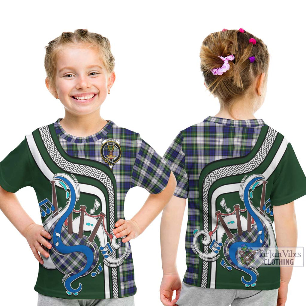 Tartan Vibes Clothing Gordon Dress Modern Tartan Kid T-Shirt with Epic Bagpipe Style