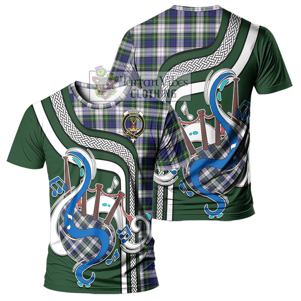 Gordon Dress Modern Tartan T-Shirt with Epic Bagpipe Style - Tartanvibesclothing Shop