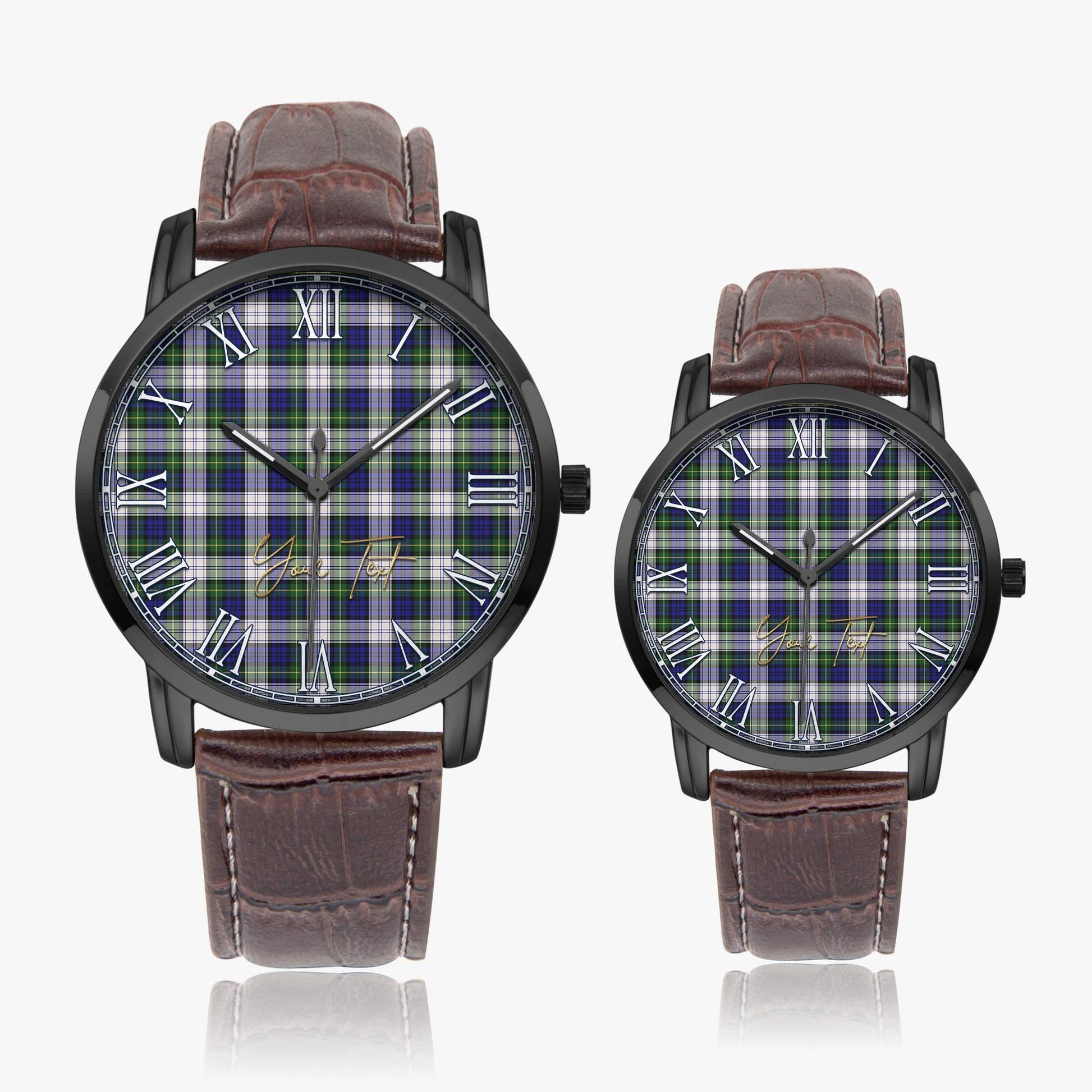 Gordon Dress Modern Tartan Personalized Your Text Leather Trap Quartz Watch Wide Type Black Case With Brown Leather Strap - Tartanvibesclothing