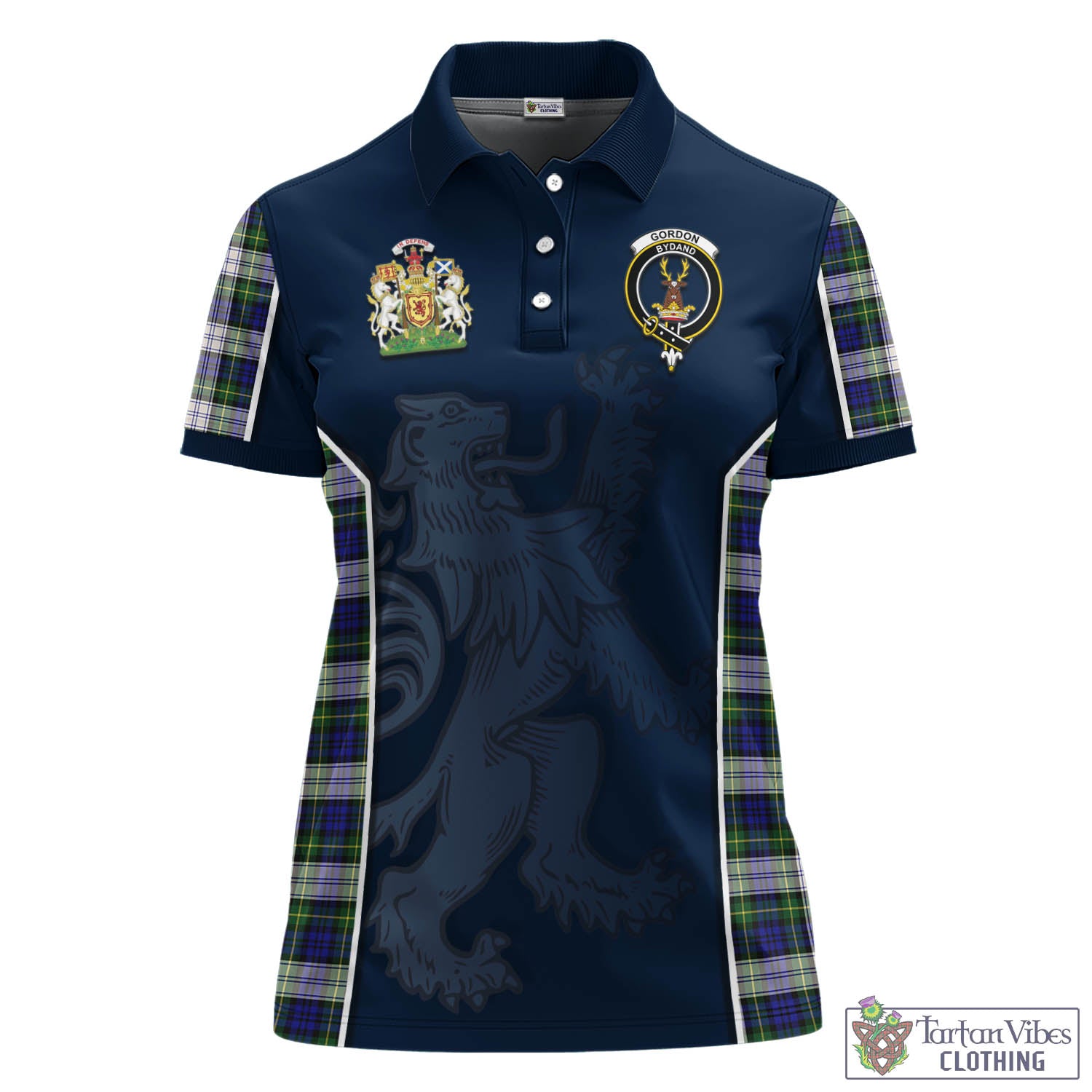 Tartan Vibes Clothing Gordon Dress Modern Tartan Women's Polo Shirt with Family Crest and Lion Rampant Vibes Sport Style