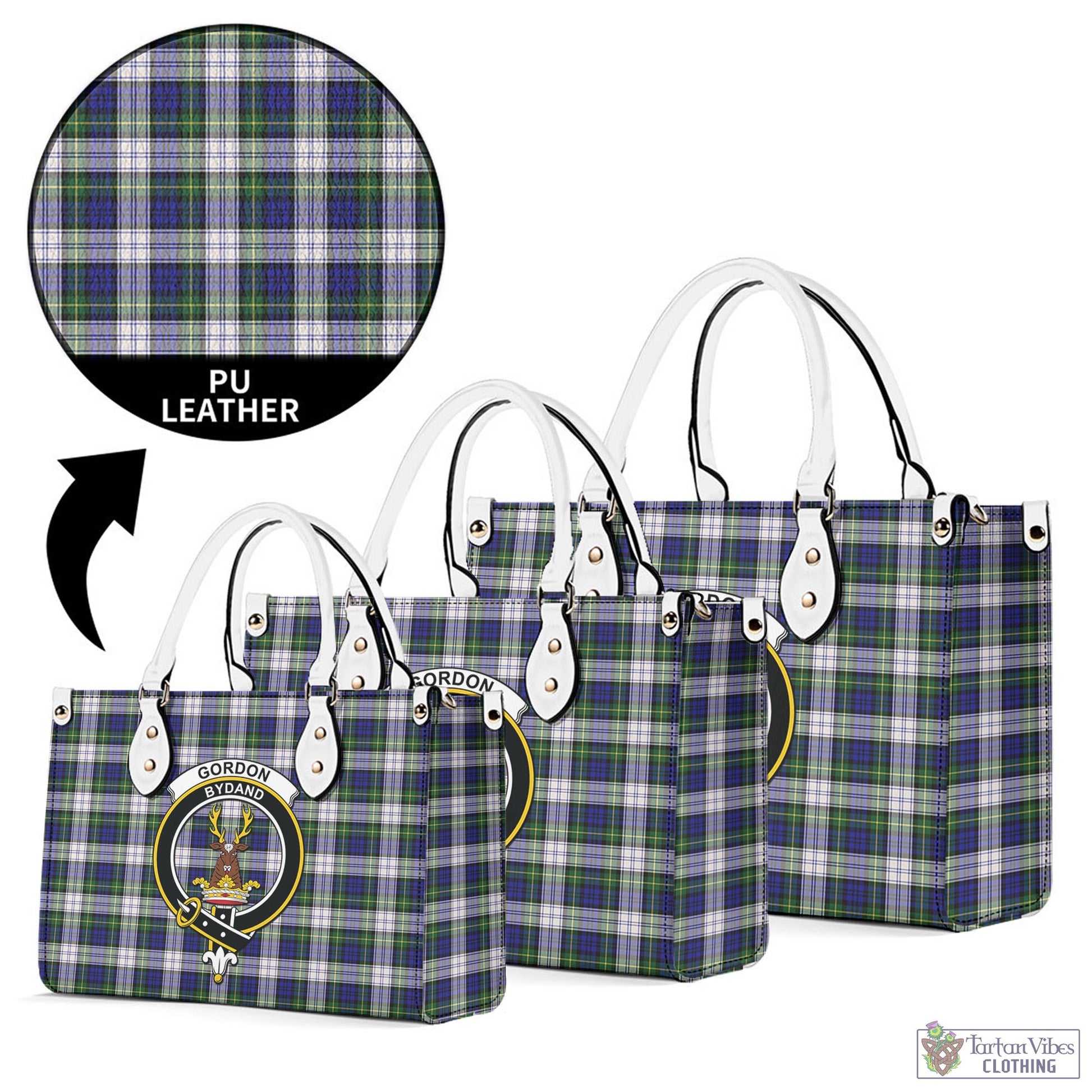 Tartan Vibes Clothing Gordon Dress Modern Tartan Luxury Leather Handbags with Family Crest