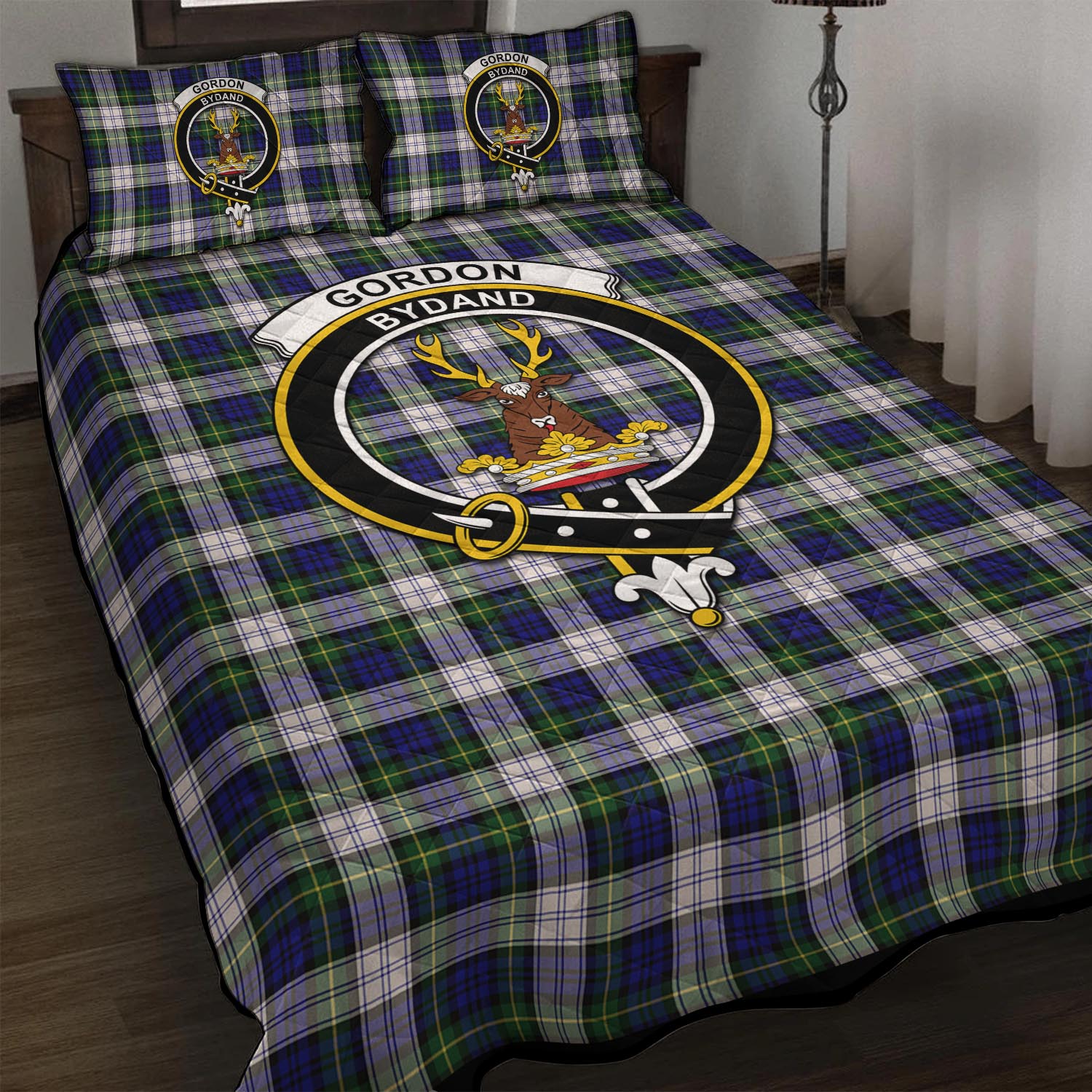 Gordon Dress Modern Tartan Quilt Bed Set with Family Crest - Tartan Vibes Clothing