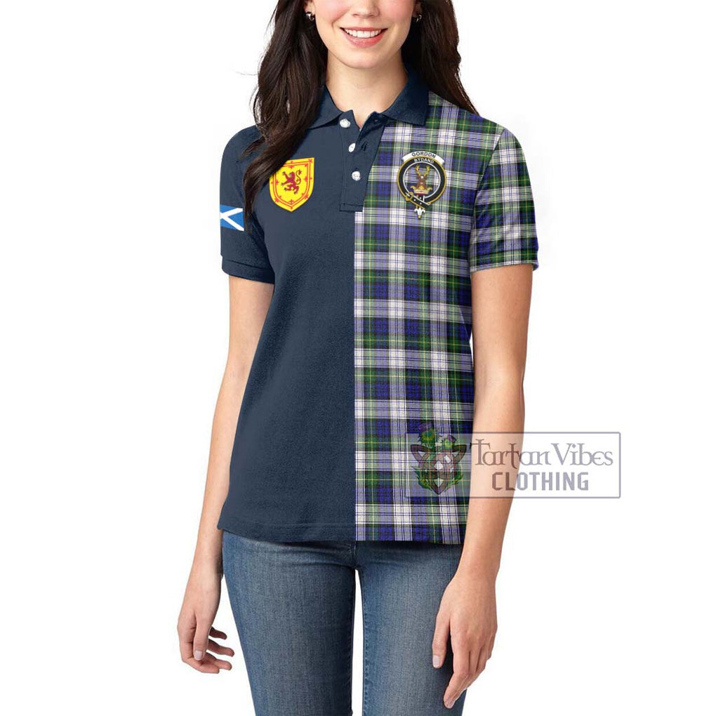 Tartan Vibes Clothing Gordon Dress Modern Tartan Women's Polo Shirt with Scottish Lion Royal Arm Half Style