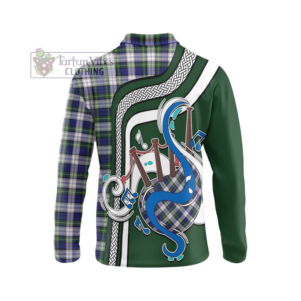 Tartan Vibes Clothing Gordon Dress Modern Tartan Long Sleeve Polo Shirt with Epic Bagpipe Style