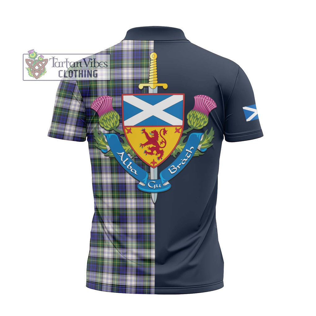 Tartan Vibes Clothing Gordon Dress Modern Tartan Zipper Polo Shirt with Scottish Lion Royal Arm Half Style