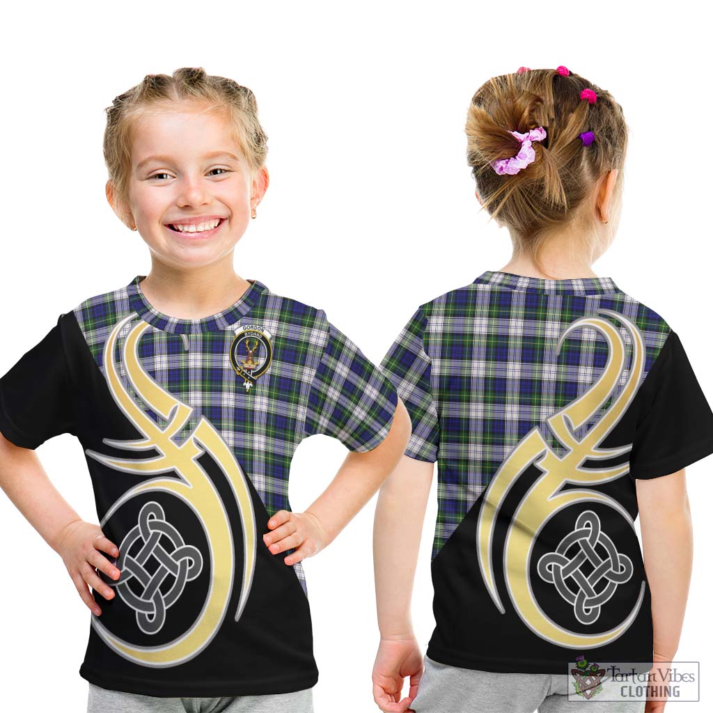 Gordon Dress Modern Tartan Kid T-Shirt with Family Crest and Celtic Symbol Style - Tartan Vibes Clothing