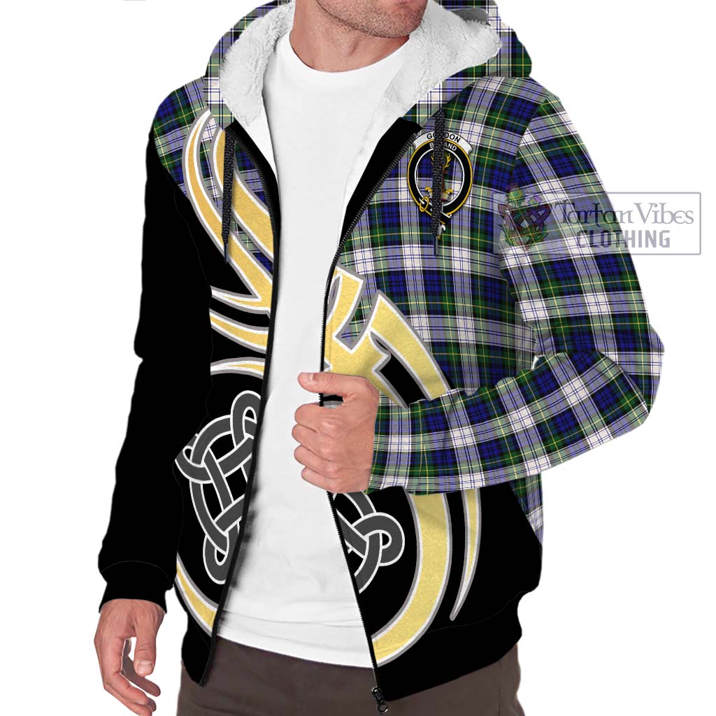 Gordon Dress Modern Tartan Sherpa Hoodie with Family Crest and Celtic Symbol Style - Tartan Vibes Clothing