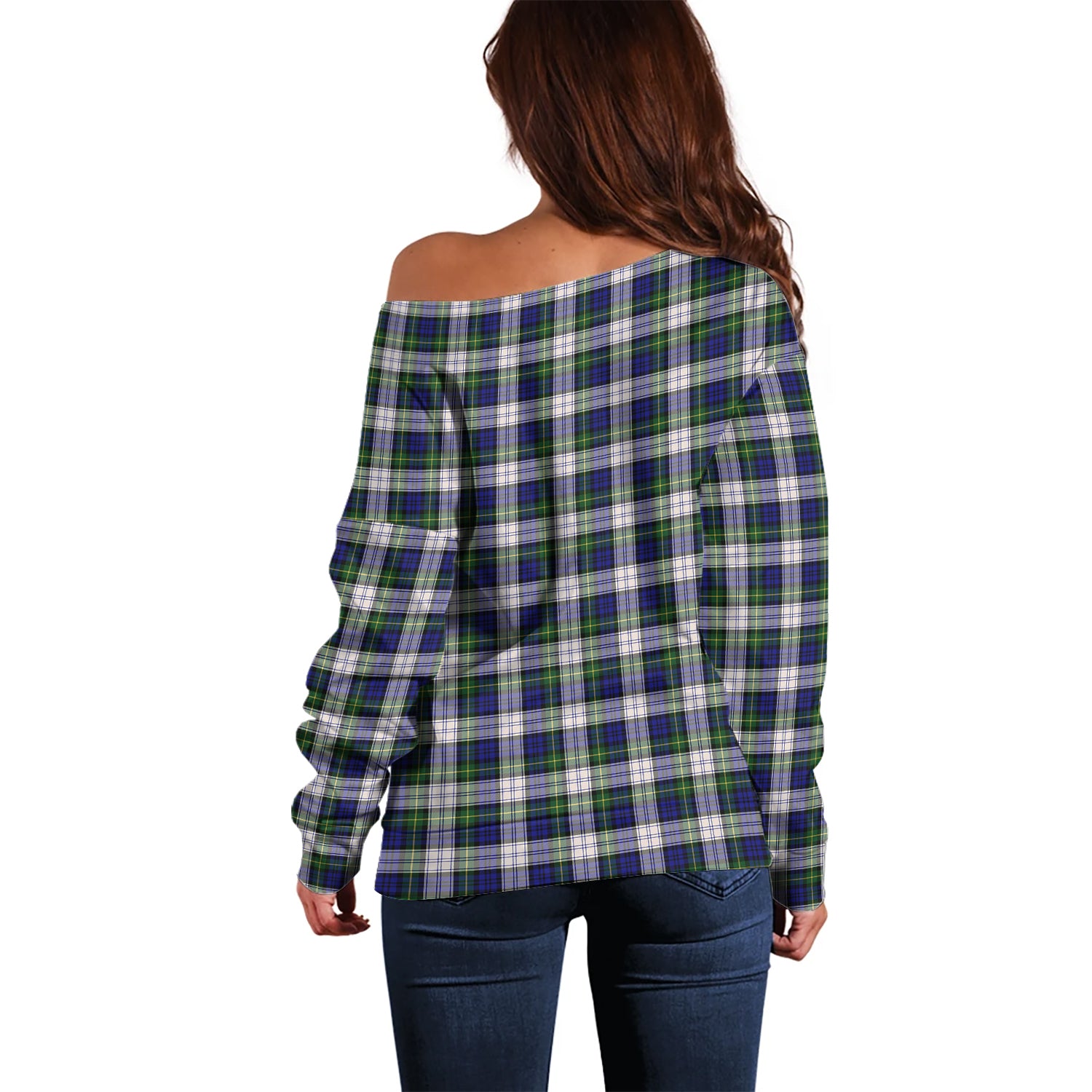 Gordon Dress Modern Tartan Off Shoulder Women Sweater with Family Crest - Tartanvibesclothing