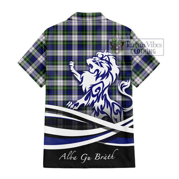 Gordon Dress Modern Tartan Short Sleeve Button Shirt with Alba Gu Brath Regal Lion Emblem