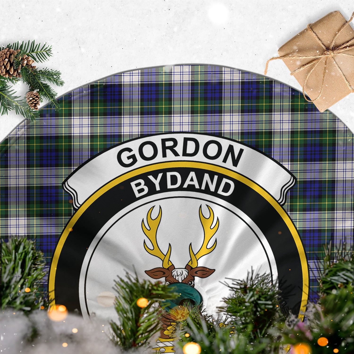 Gordon Dress Modern Tartan Christmas Tree Skirt with Family Crest - Tartanvibesclothing