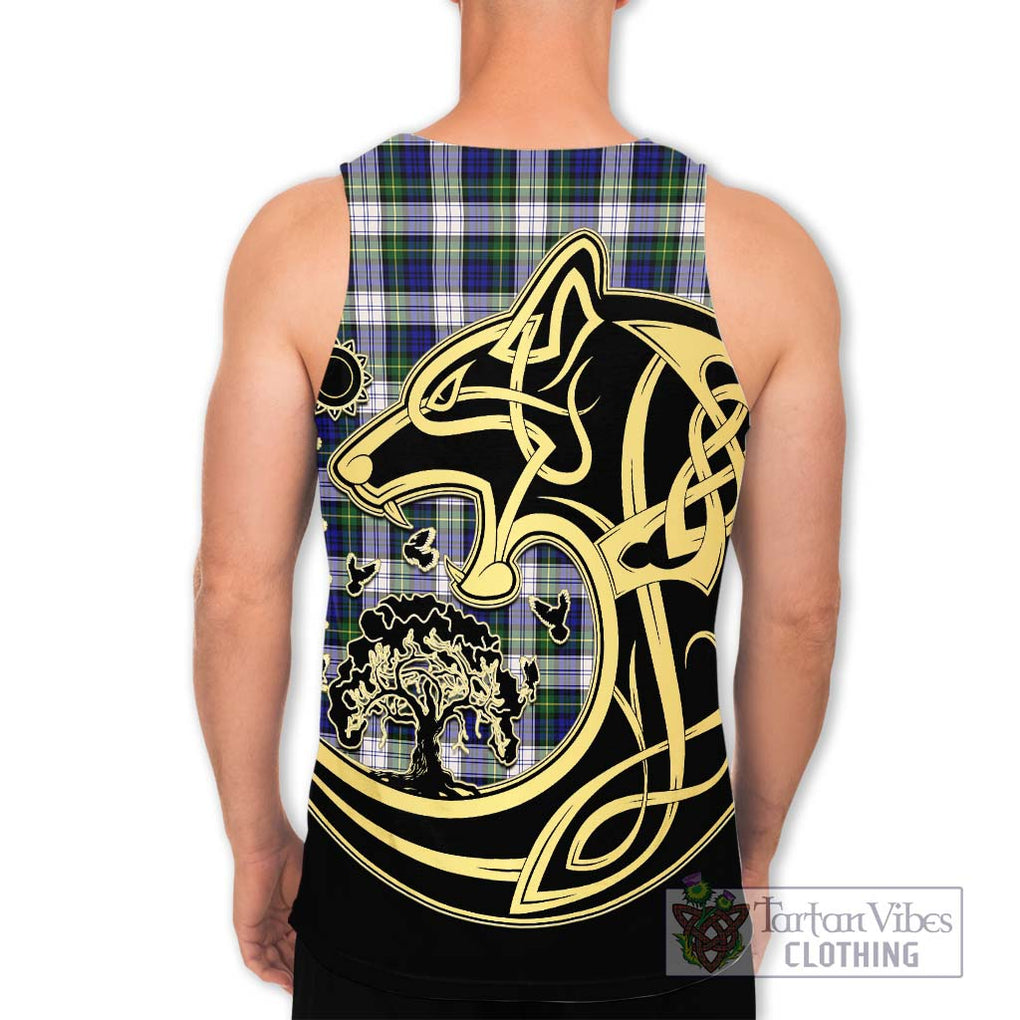 Gordon Dress Modern Tartan Men's Tank Top with Family Crest Celtic Wolf Style - Tartan Vibes Clothing