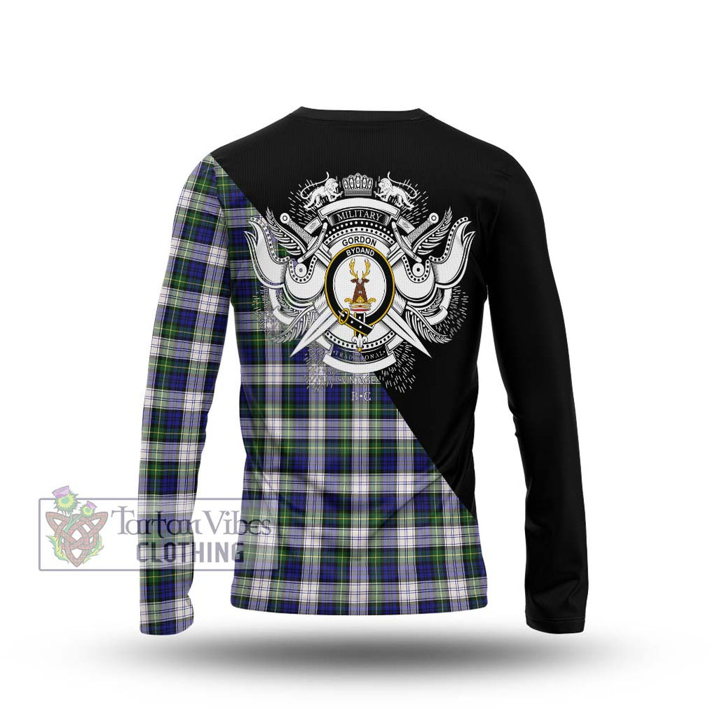 Gordon Dress Modern Tartan Long Sleeve T-Shirt with Family Crest and Military Logo Style - Tartanvibesclothing Shop