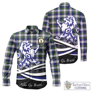 Gordon Dress Modern Tartan Long Sleeve Button Up Shirt with Alba Gu Brath Regal Lion Emblem