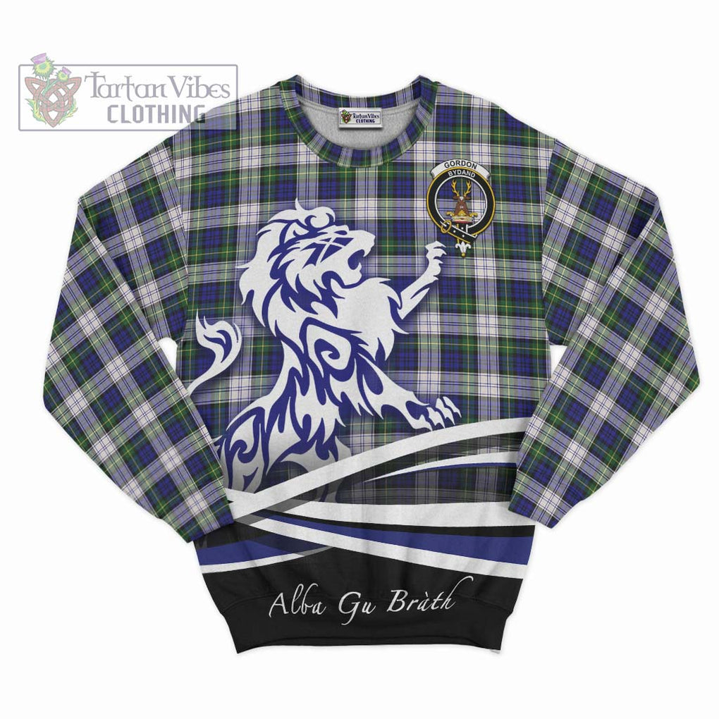 Gordon Dress Modern Tartan Sweatshirt with Alba Gu Brath Regal Lion Emblem - Tartanvibesclothing Shop