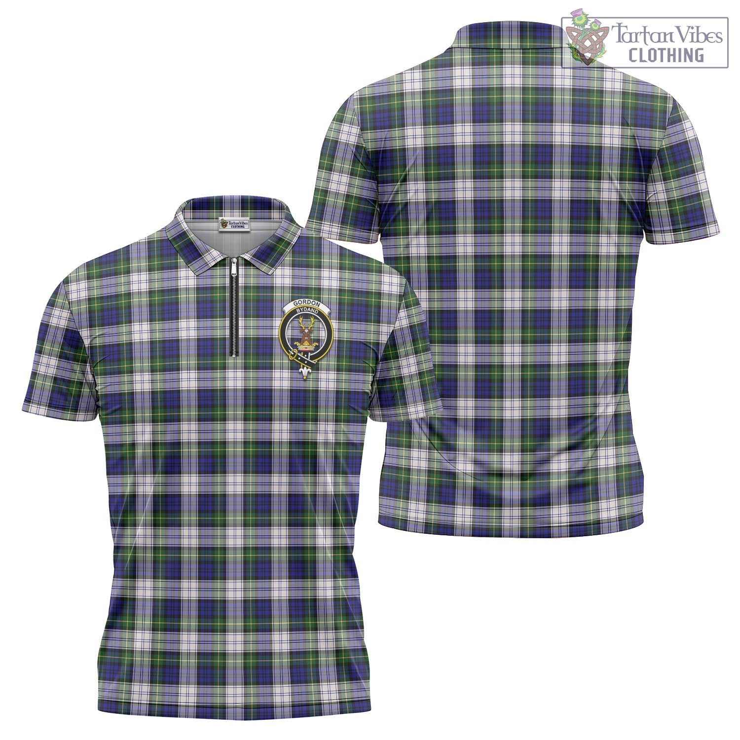 Tartan Vibes Clothing Gordon Dress Modern Tartan Zipper Polo Shirt with Family Crest