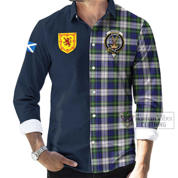 Gordon Dress Modern Tartan Long Sleeve Button Shirt Alba with Scottish Lion Royal Arm Half Style