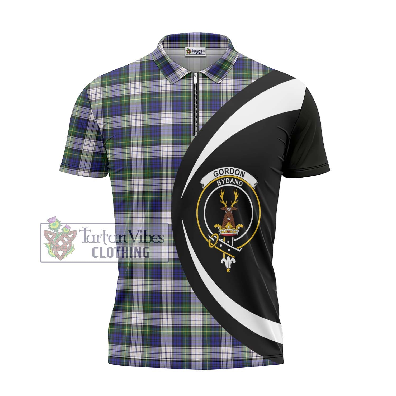 Tartan Vibes Clothing Gordon Dress Modern Tartan Zipper Polo Shirt with Family Crest Circle Style