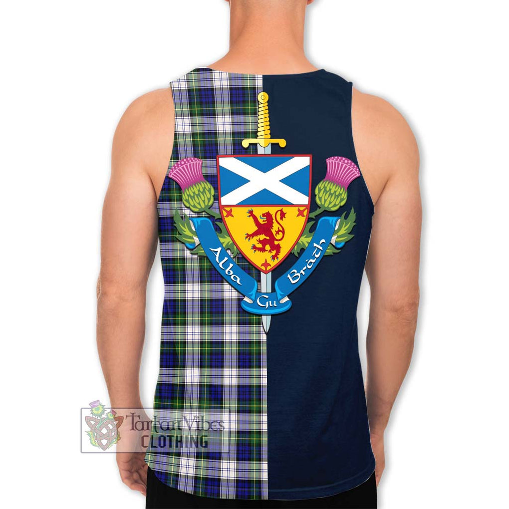 Tartan Vibes Clothing Gordon Dress Modern Tartan Men's Tank Top with Scottish Lion Royal Arm Half Style