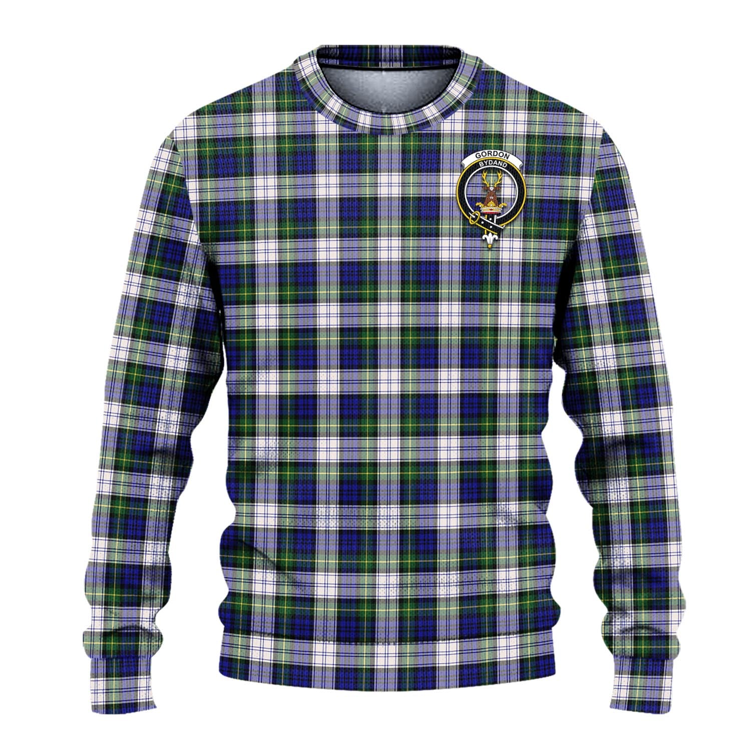 Gordon Dress Modern Tartan Knitted Sweater with Family Crest - Tartanvibesclothing