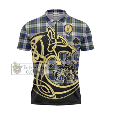 Gordon Dress Modern Tartan Zipper Polo Shirt with Family Crest Celtic Wolf Style