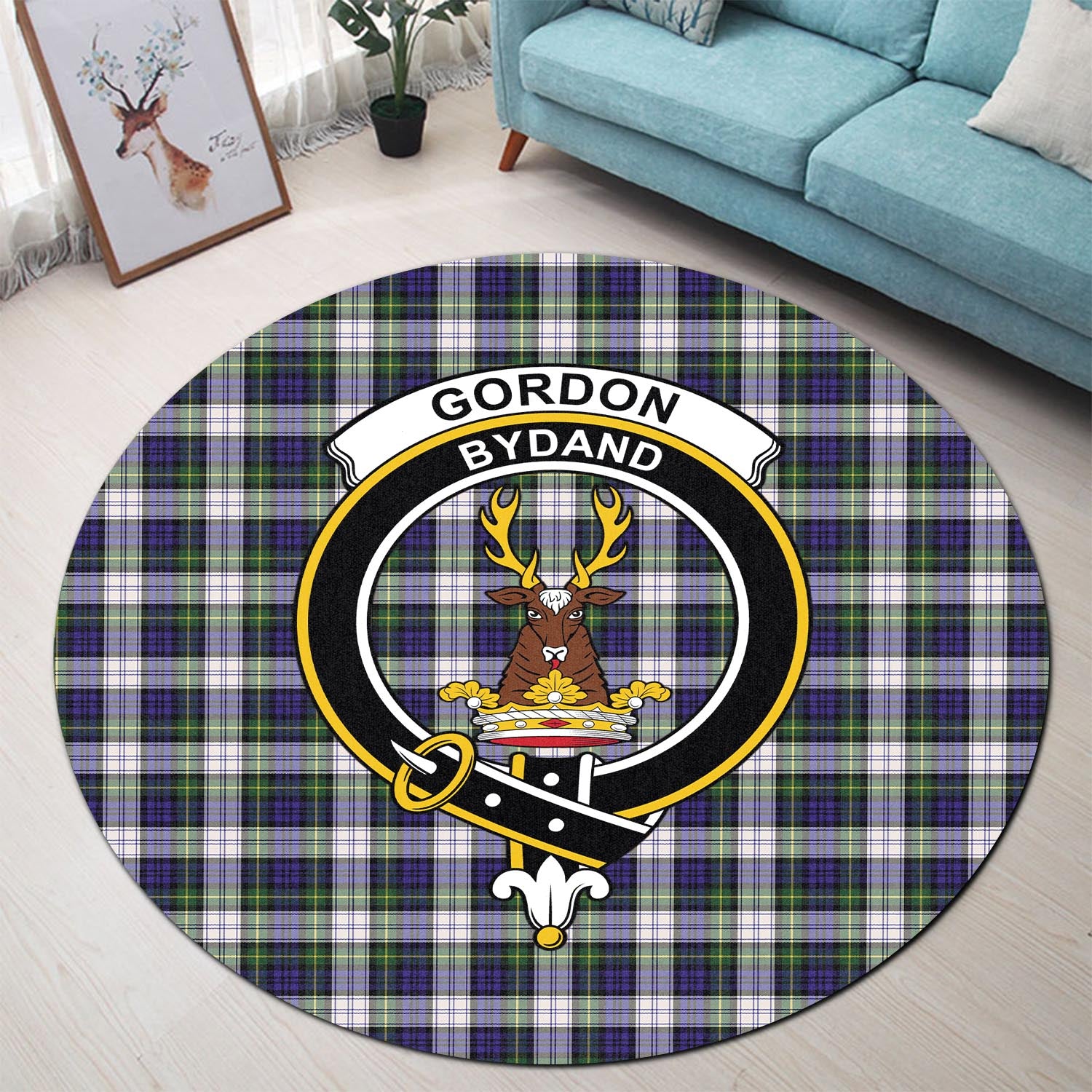 gordon-dress-modern-tartan-round-rug-with-family-crest