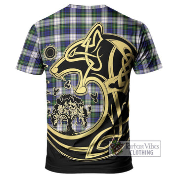 Gordon Dress Modern Tartan T-Shirt with Family Crest Celtic Wolf Style