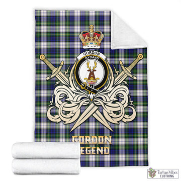 Gordon Dress Modern Tartan Blanket with Clan Crest and the Golden Sword of Courageous Legacy