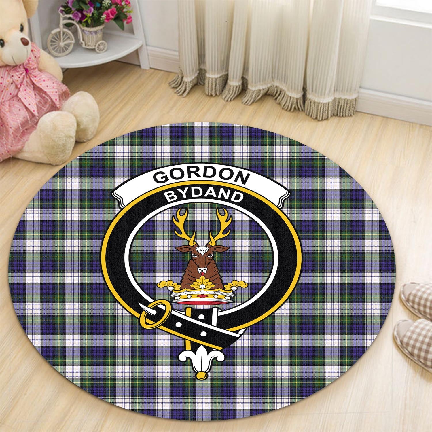 gordon-dress-modern-tartan-round-rug-with-family-crest