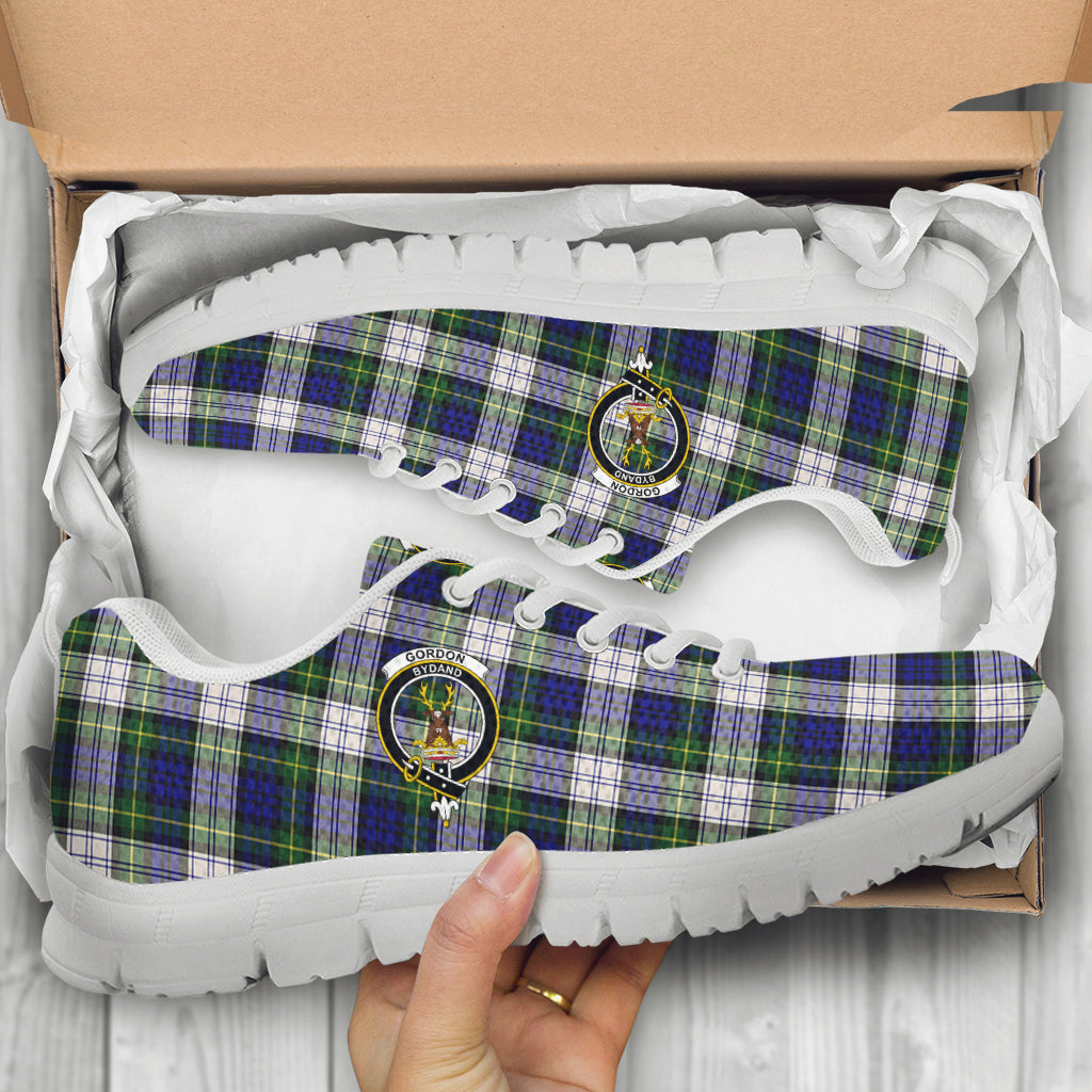 Gordon Dress Modern Tartan Sneakers with Family Crest - Tartan Vibes Clothing