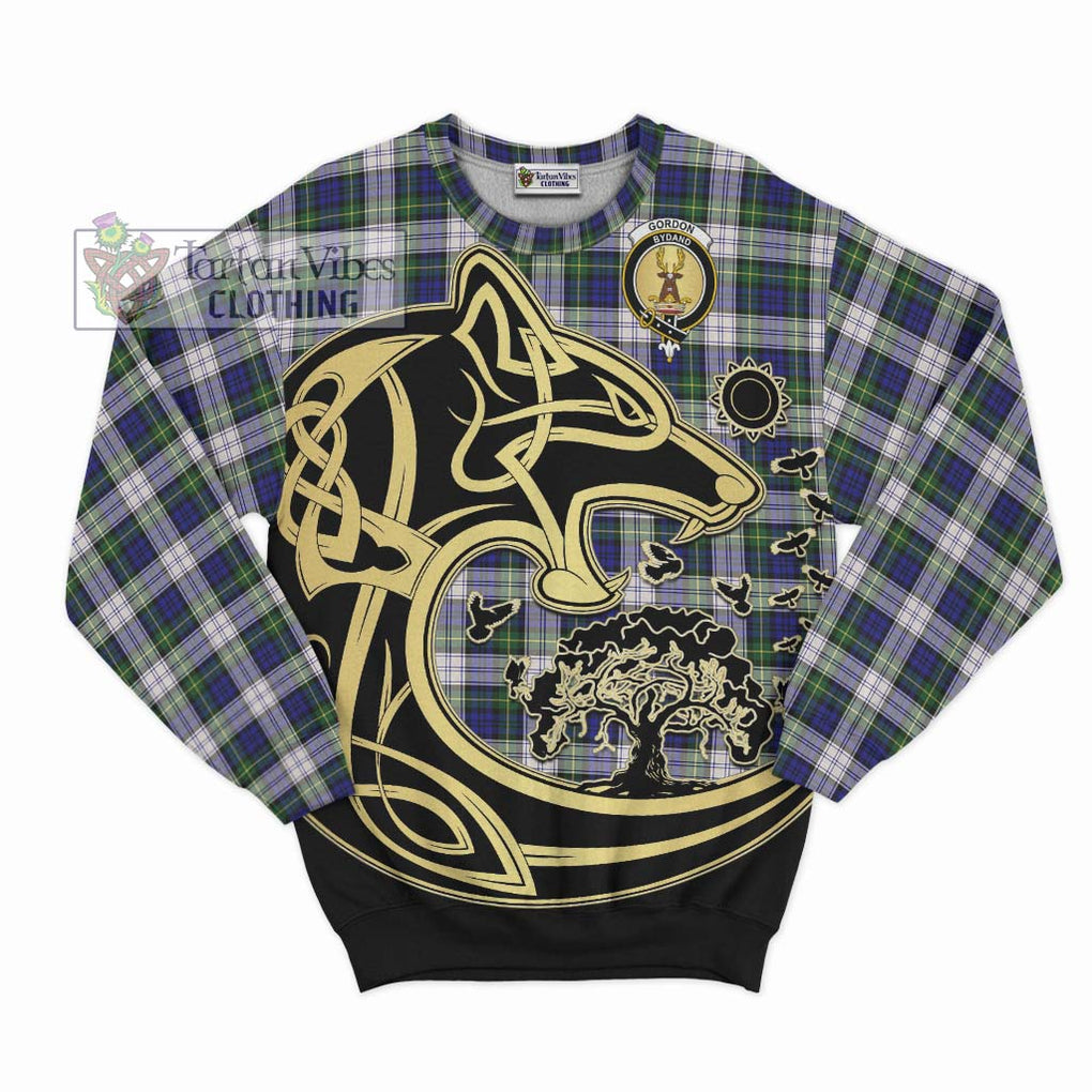 Gordon Dress Modern Tartan Sweatshirt with Family Crest Celtic Wolf Style - Tartan Vibes Clothing