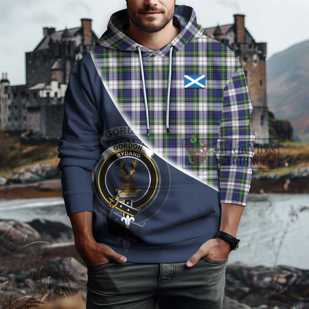 Gordon Dress Modern Tartan Hoodie with Personalised National Flag and Family Crest Half Style - Tartanvibesclothing Shop