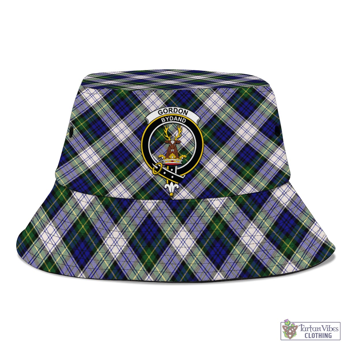 Tartan Vibes Clothing Gordon Dress Modern Tartan Bucket Hat with Family Crest