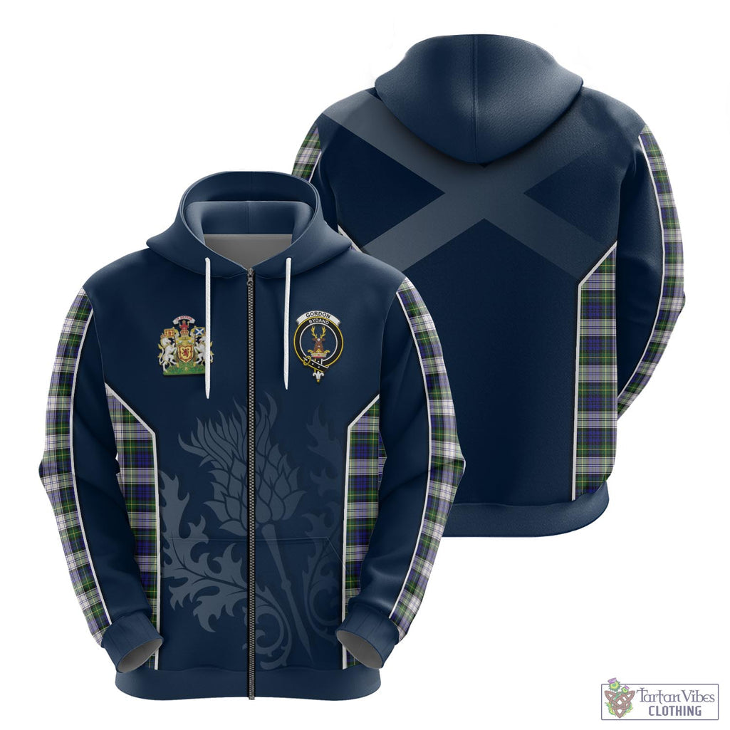 Tartan Vibes Clothing Gordon Dress Modern Tartan Hoodie with Family Crest and Scottish Thistle Vibes Sport Style