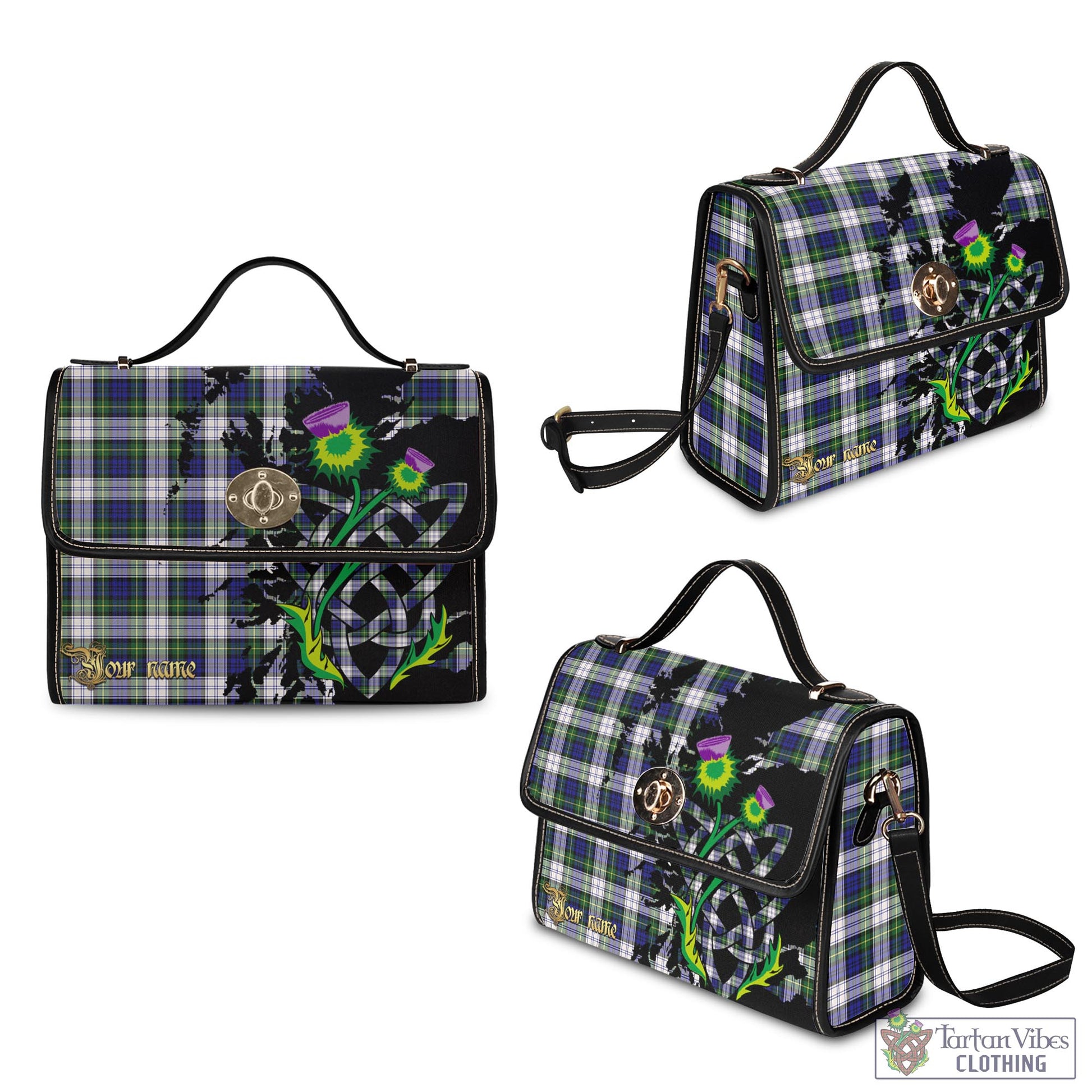 Tartan Vibes Clothing Gordon Dress Modern Tartan Waterproof Canvas Bag with Scotland Map and Thistle Celtic Accents