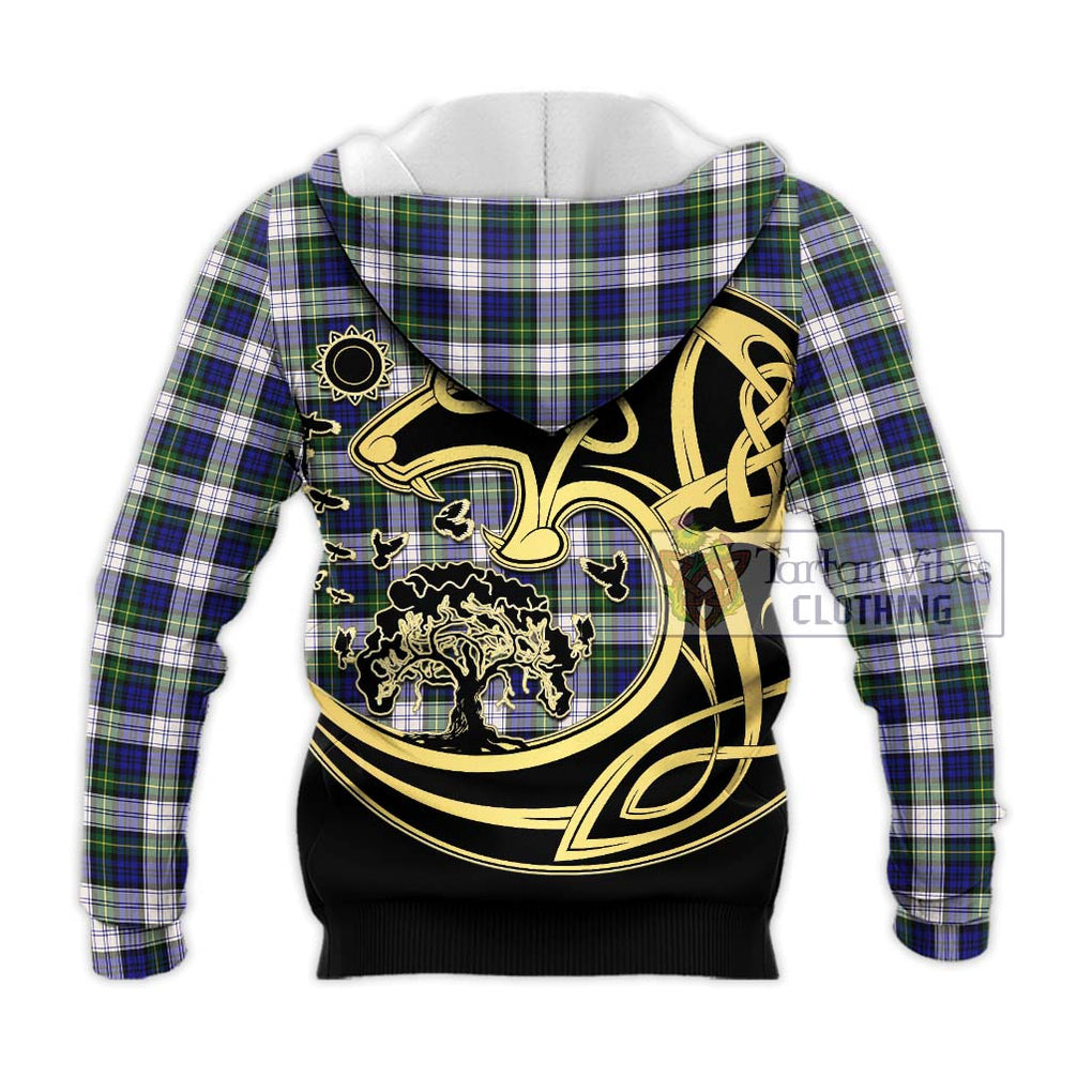 Gordon Dress Modern Tartan Knitted Hoodie with Family Crest Celtic Wolf Style - Tartan Vibes Clothing