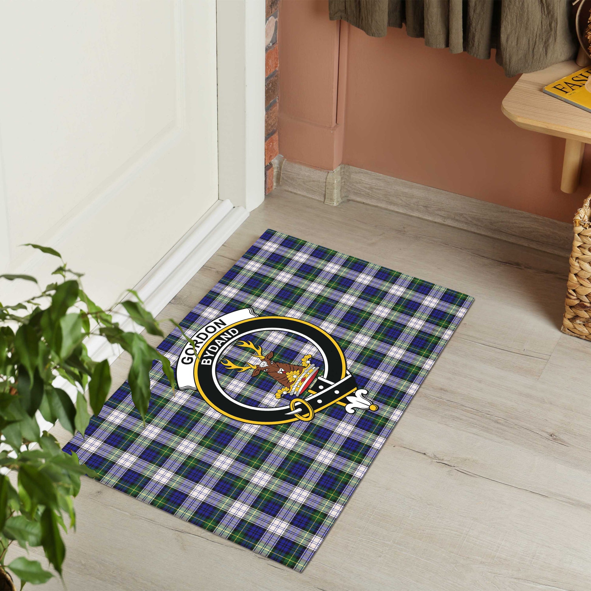 Gordon Dress Modern Tartan Door Mat with Family Crest - Tartanvibesclothing