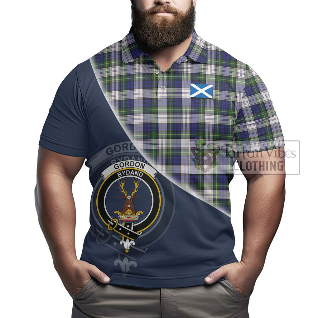 Gordon Dress Modern Tartan Polo Shirt with Personalised National Flag and Family Crest Half Style - Tartanvibesclothing Shop